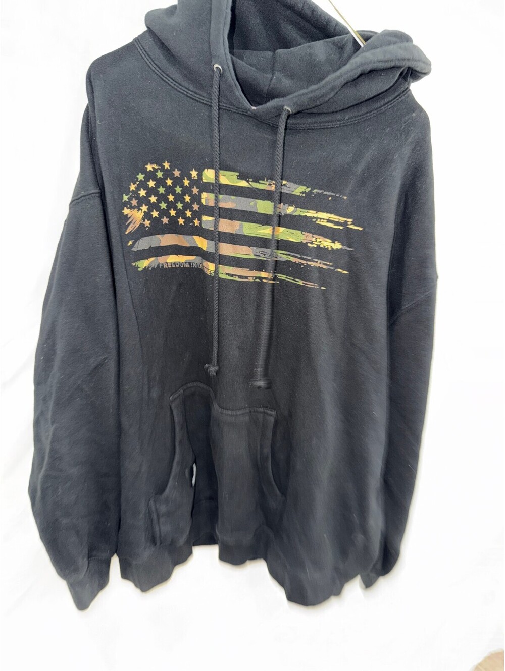Freedom Industries Black Hoodie with Distressed American Flag Print Size XL